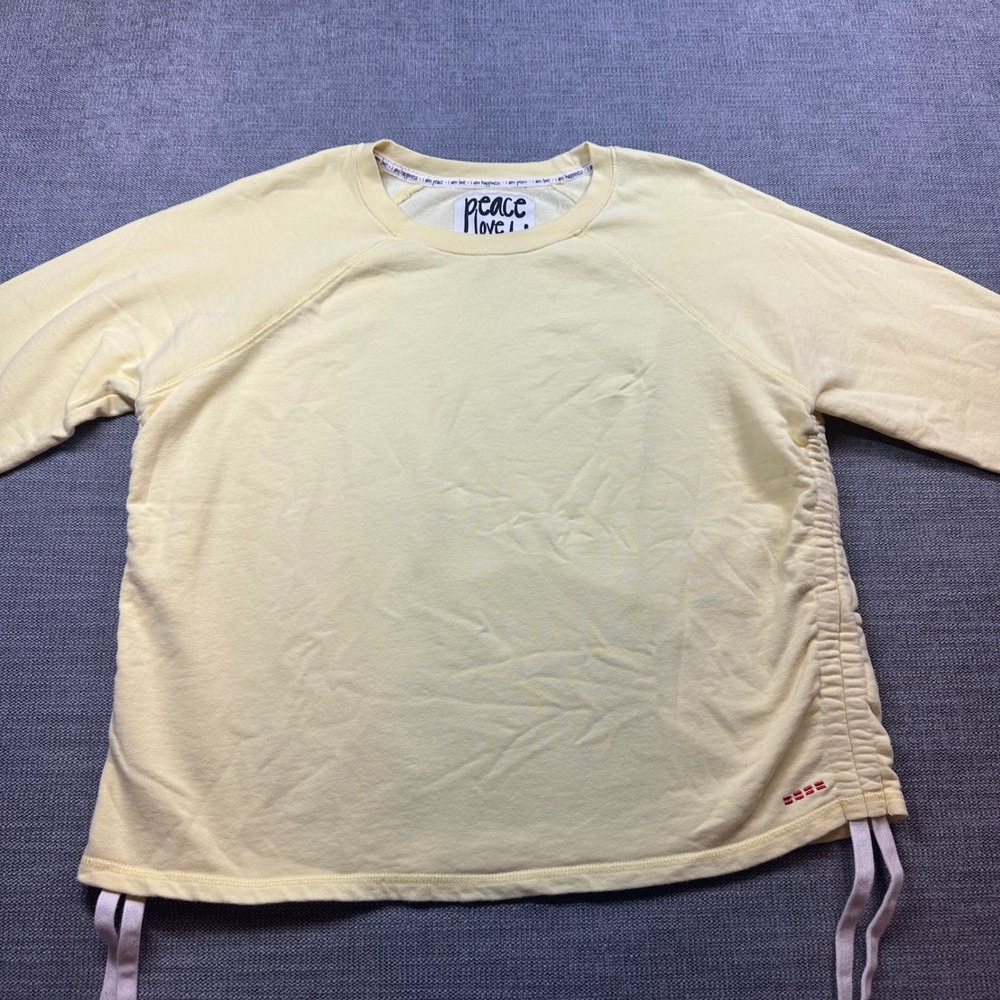 Peace Love World‎ Sweatshirt Women Small Yellow  Ruched Side Pullover